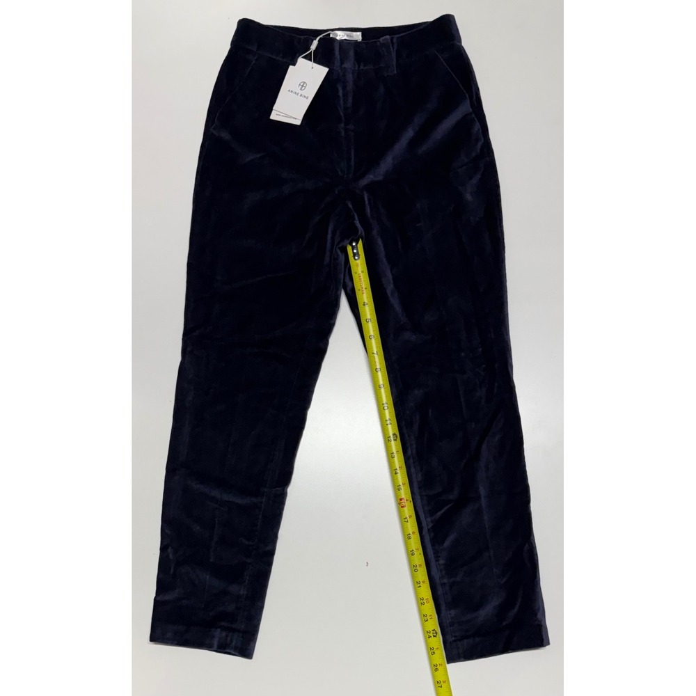 Anine Bing Ink Navy Blue Velvet Trousers Straight Leg Pants 13.5"‎ waist NEW
